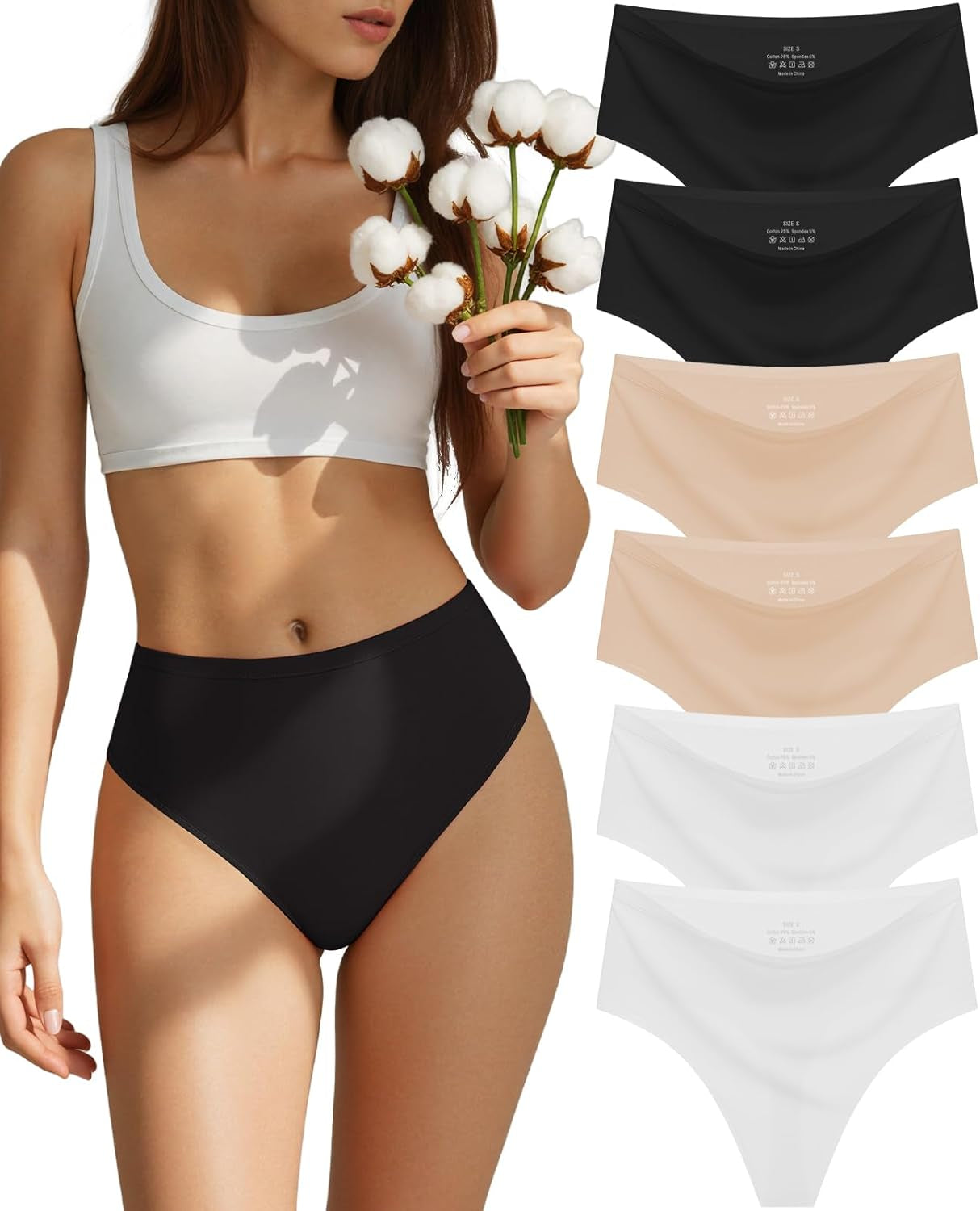Back view of seamless cotton thong panties highlighting minimal coverage and comfort