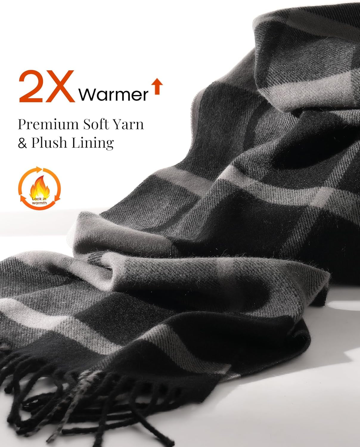 FURTALK Winter Scarf for Men Long Soft Warm Scarves Plaid Tassel Scarf for Men