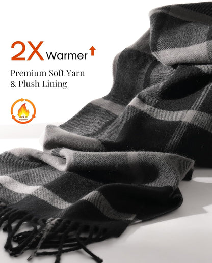 FURTALK Winter Scarf for Men Long Soft Warm Scarves Plaid Tassel Scarf for Men