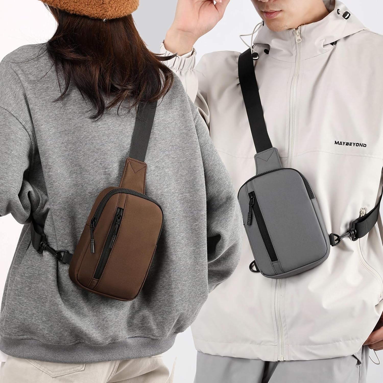 Close-up of slot pockets on compact sling bag for travel essentials