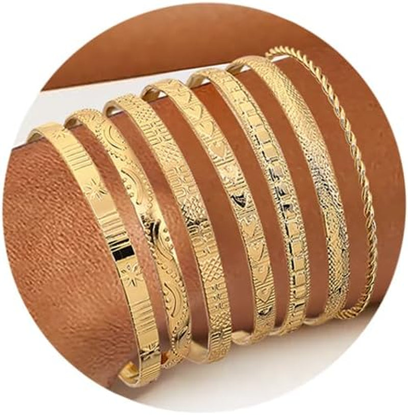 Gold Bangle Bracelets for Women, 14K Gold Plated Multi Layer Cuff Bangles Set, Stackable Boho Non Tarnish Elegance Smooth Bangle Jewelry Gifts for Her