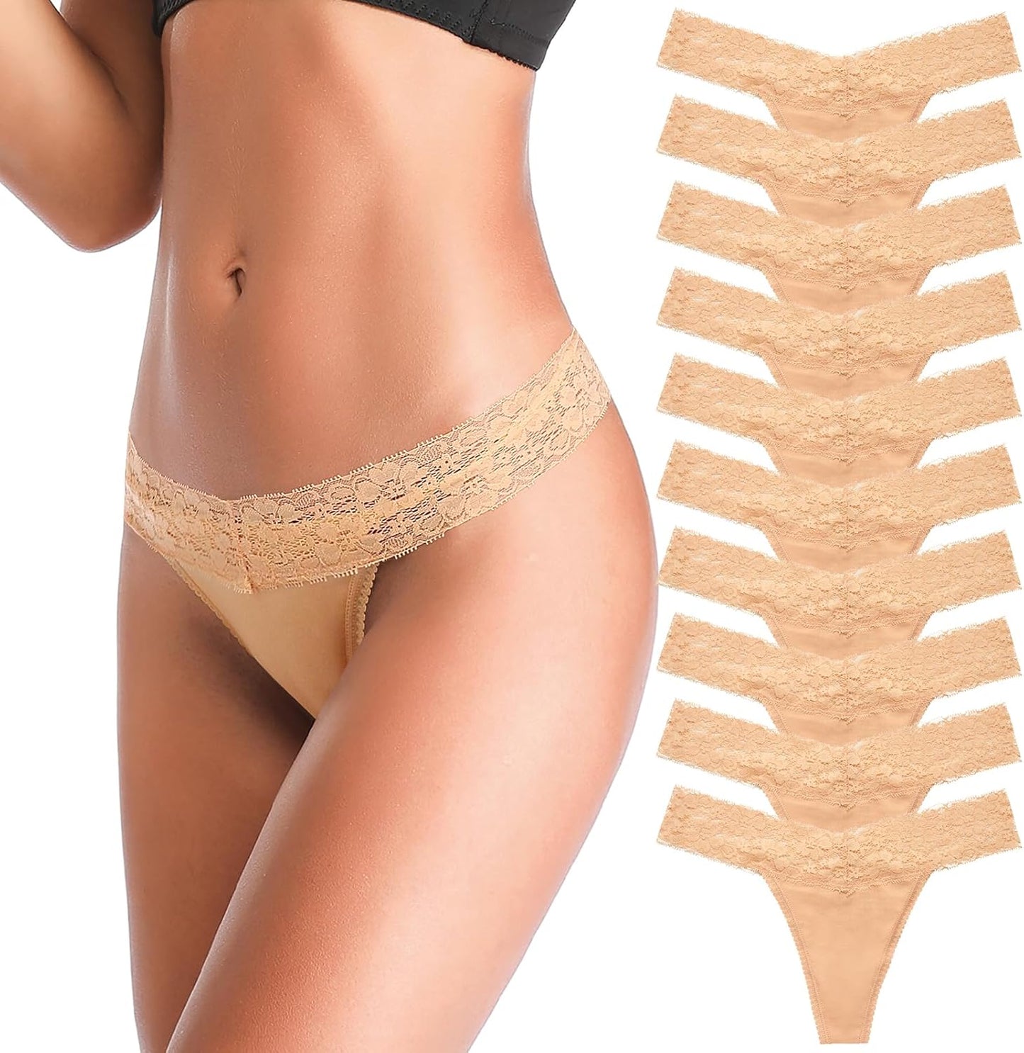 ANNYISON Women'S Thongs, T Back Low Waist See through Panties Cotton Seamless Lace Thongs for Women