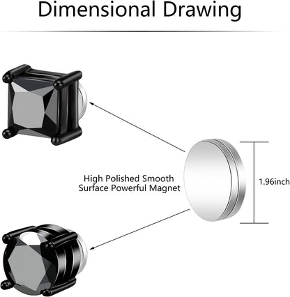 ONESING 12 Pairs Black Magnetic Earrings: Clip On, Hoop & Dangle Designs - Non-Piercing Set for Men & Women