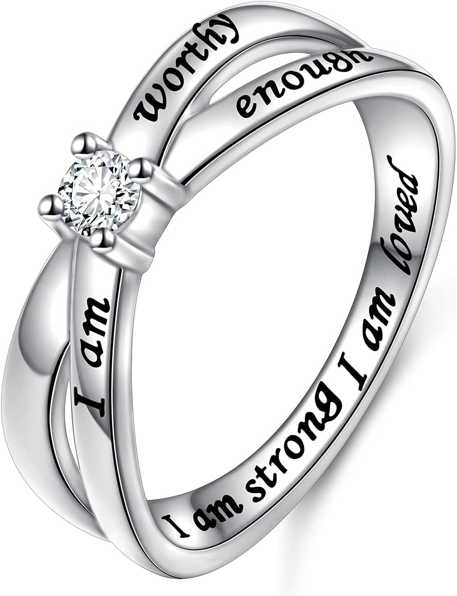DAOCHONG 925 Sterling Silver I Am Enough I Am Worthy I Am Strong I Am Loved Ring for Women