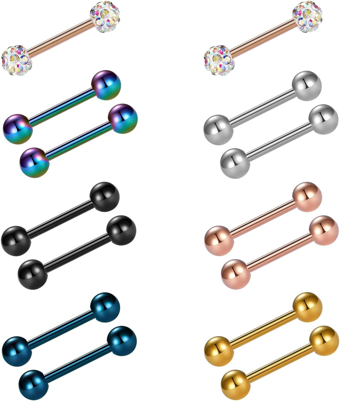 VCMART 12Mm-18Mm 14G Tongue Rings Nipple Straight Barbells Surgical Steel Body Piercing Jewelry