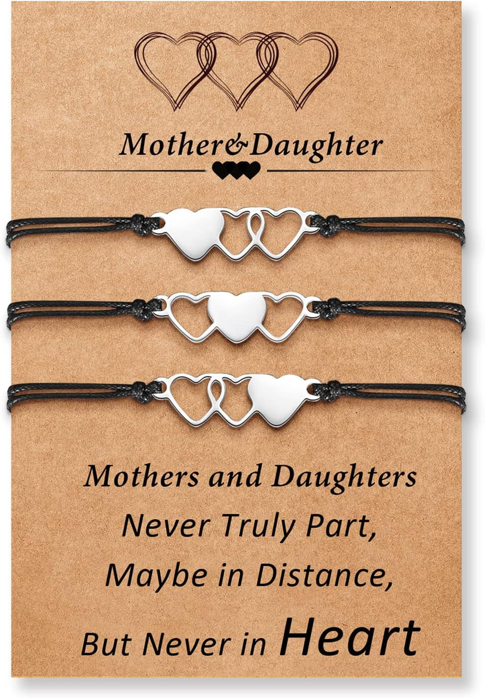 Desimtion Mother Daughter Bracelets Set for 2, 3, 4, 5, 6, Wish Matching Heart Bracelets for Mom and Daughter,Christmas Gifts for Mom Daughters