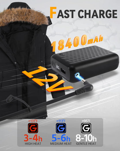 Women's heated coat with 18400mAh large capacity battery pack