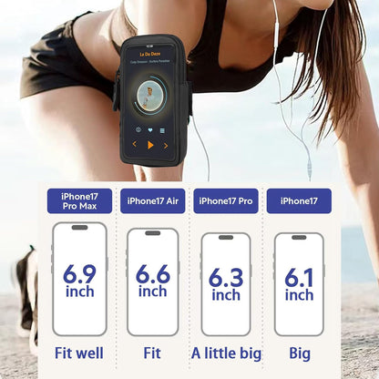 Adjustable arm band phone holder showing size flexibility