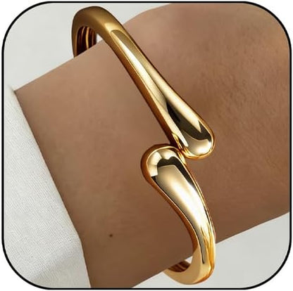 Chunky Gold Bangles for Women, 14K Gold Plated Twisted Hinged Stackable Bangle Bracelet Set, Trendy Cuff Bracelet Stack Fashion Jewelry Gifts