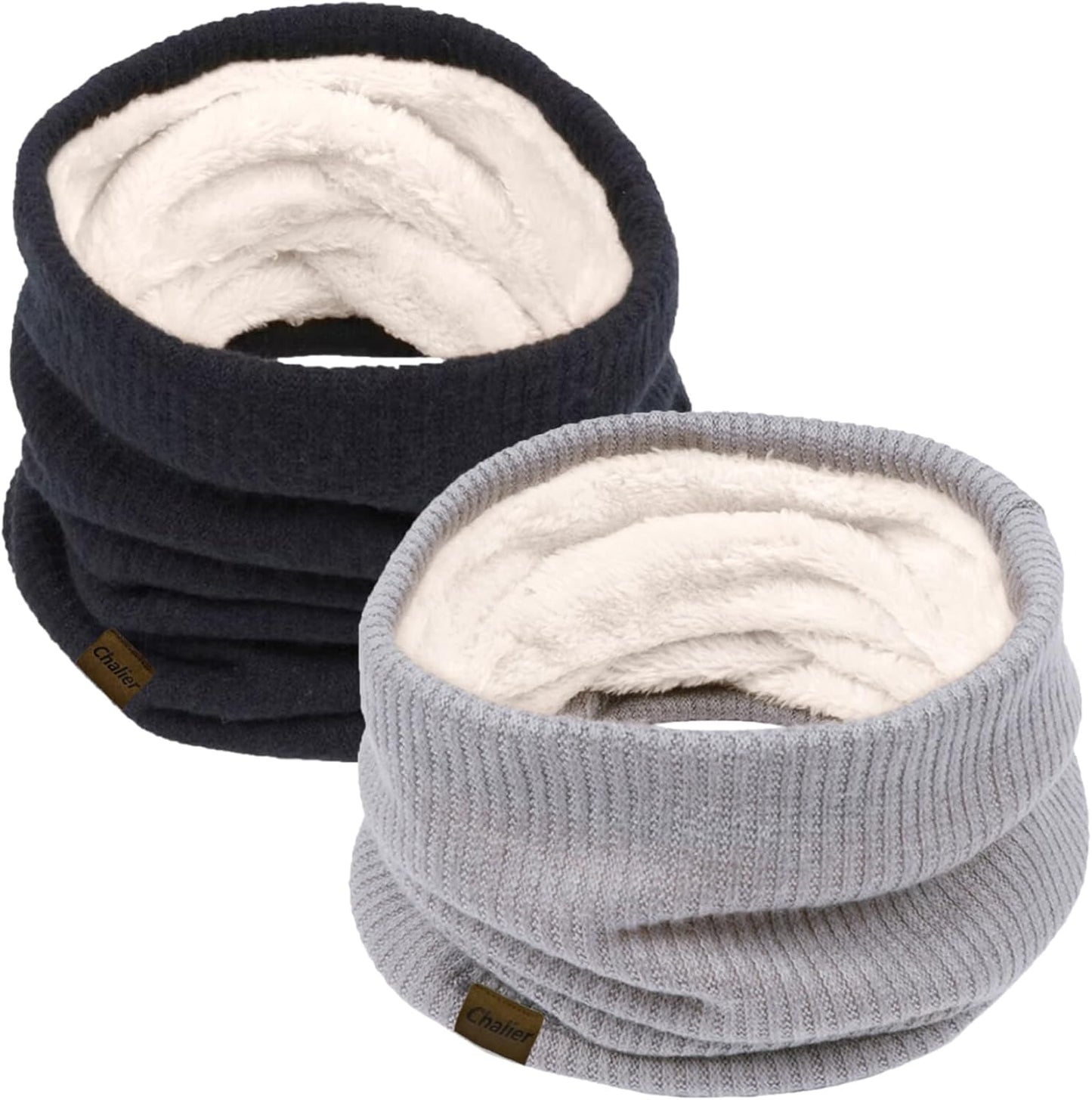 Chalier Infinity Scarf Winter Double-Layer Neck Warmer Knit Fleece Lined Circle Loop Scarves