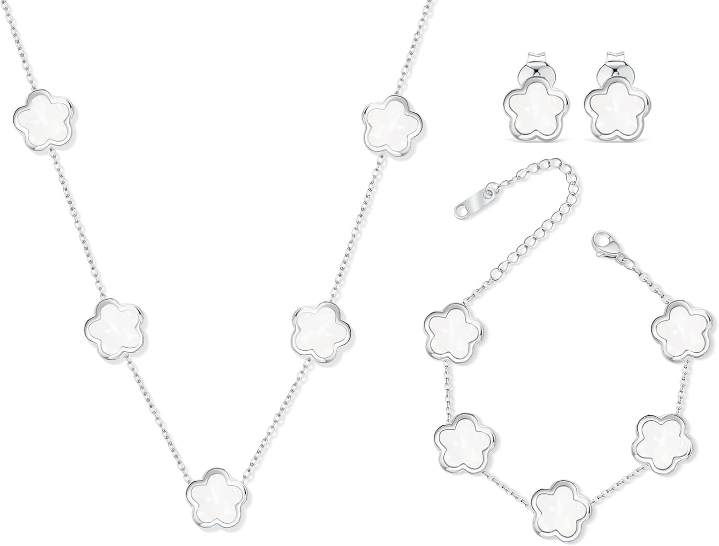 Five Leaf Clover Jewelry Set for Women |18K Gold Plated Bracelet Necklace Earrings | 5 Leaf Lucky Choker and Ear Studs for Mother and Daughter