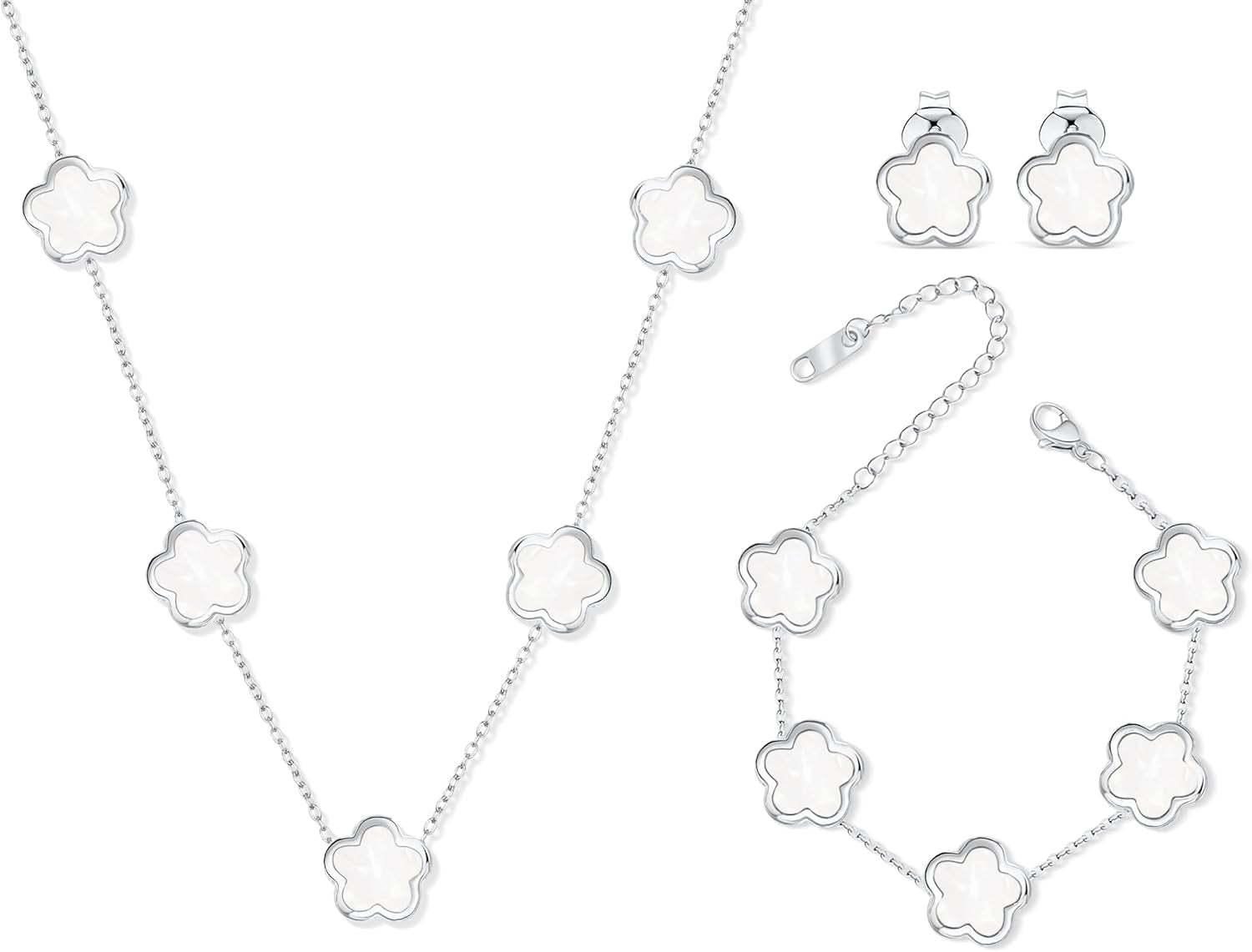 Five Leaf Clover Jewelry Set for Women |18K Gold Plated Bracelet Necklace Earrings | 5 Leaf Lucky Choker and Ear Studs for Mother and Daughter