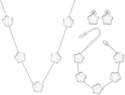 Five Leaf Clover Jewelry Set for Women |18K Gold Plated Bracelet Necklace Earrings | 5 Leaf Lucky Choker and Ear Studs for Mother and Daughter