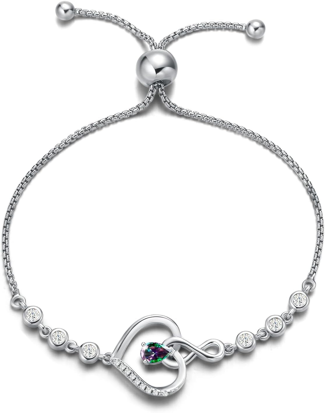 AGVANA Christmas Gifts Heart Birthstone Bracelets for Women Sterling Silver Genuine or Created Gemstone Tennis Bracelet Infinity Love Jewelry Anniversary Birthday Gifts for Wife Mom Women