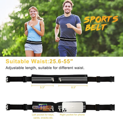 Woman wearing black running belt during outdoor fitness workout