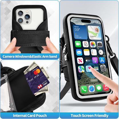 Running phone holder showing 2-in-1 crossbody bag and arm wearing styles