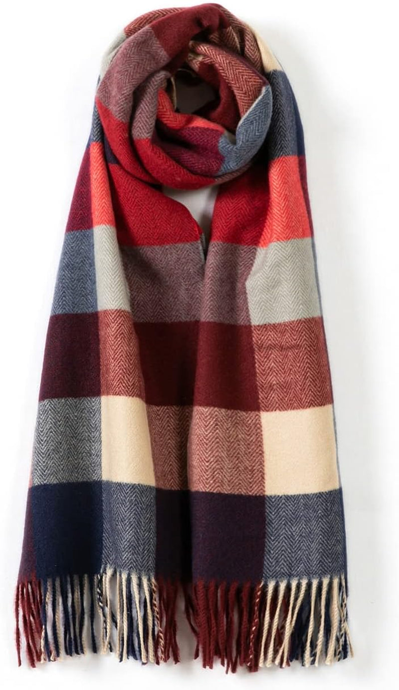 Villand Women'S Wool Scarf - Cashmere Feel Winter Checked Scarves for Women, Large Soft Thick Shawls and Wraps with Gift Box