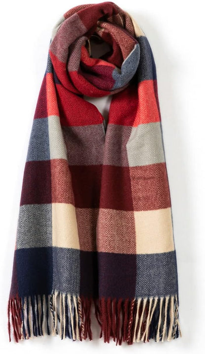 Villand Women'S Wool Scarf - Cashmere Feel Winter Checked Scarves for Women, Large Soft Thick Shawls and Wraps with Gift Box