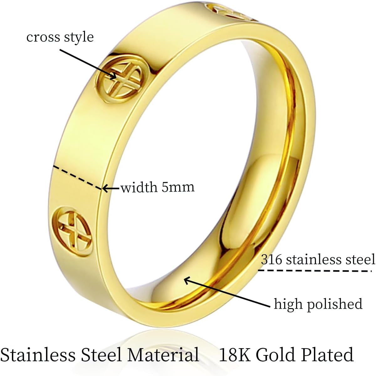 Women'S Stainless Steel Wedding Ring 18K Gold Love Ring Friendship Engagement Wedding Jewelry, Promise Ring Mother'S Day Christmas Birthday Gift, Size 5-10