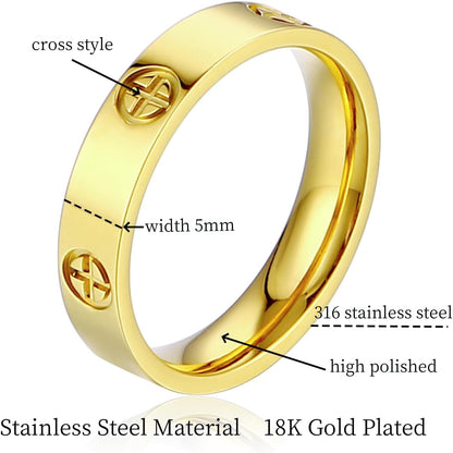 Women'S Stainless Steel Wedding Ring 18K Gold Love Ring Friendship Engagement Wedding Jewelry, Promise Ring Mother'S Day Christmas Birthday Gift, Size 5-10