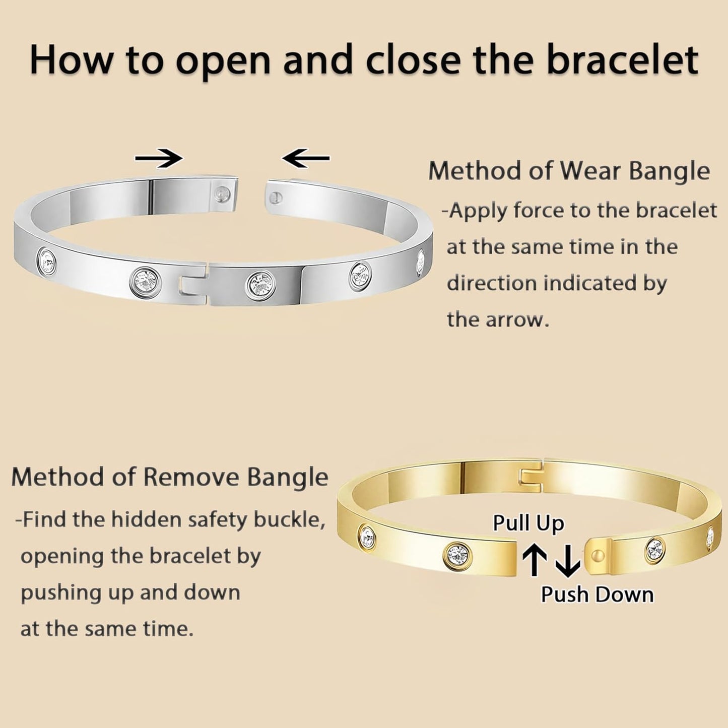 2Pcs 18K Gold-Plated Love Bangle Bracelets Set for Women, Stainless Steel Cubic Zirconia Bangle Crystal Friendship Jewelry, Easter Wedding Birthday Gifts for Girlfriend, Wife, Monther