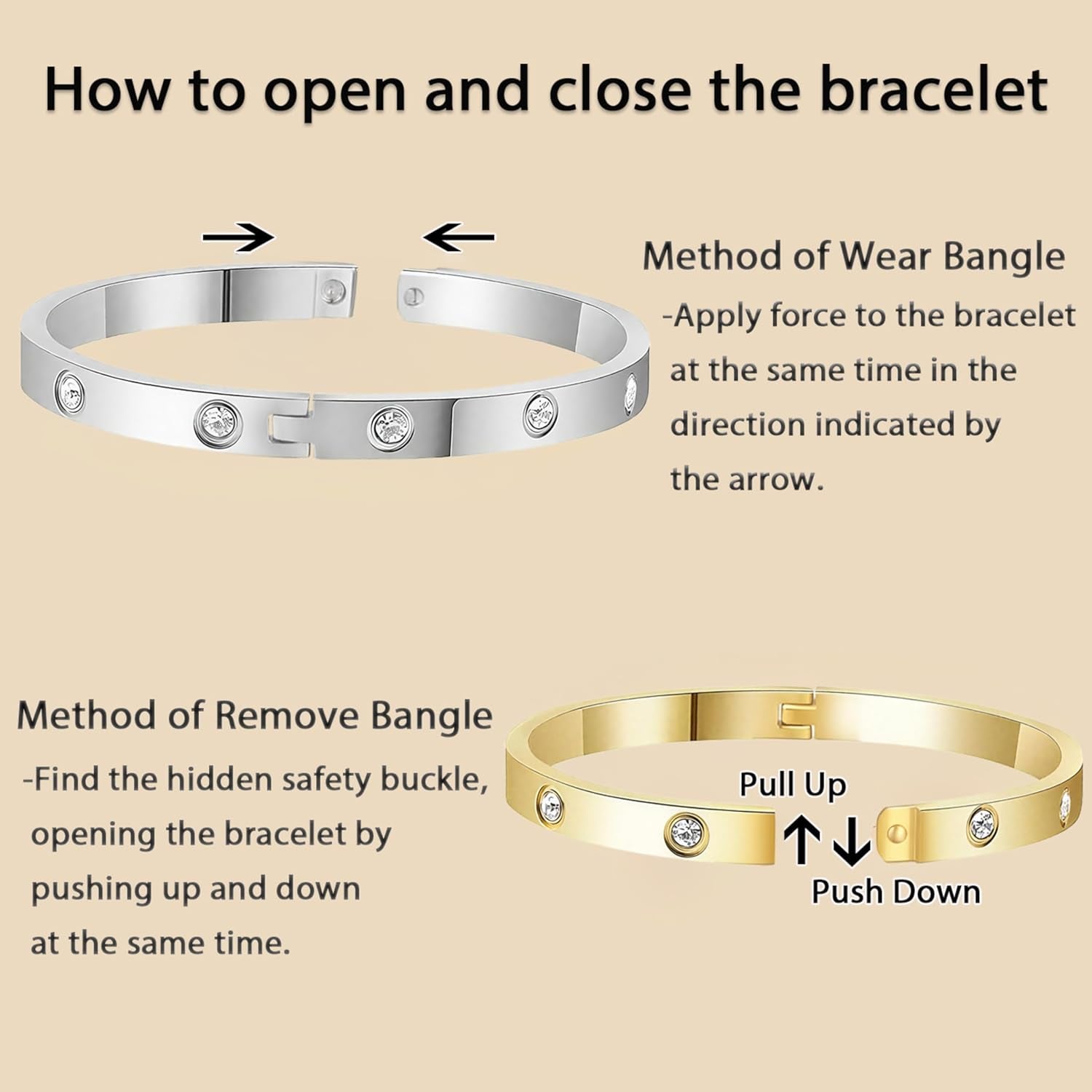 2Pcs 18K Gold-Plated Love Bangle Bracelets Set for Women, Stainless Steel Cubic Zirconia Bangle Crystal Friendship Jewelry, Easter Wedding Birthday Gifts for Girlfriend, Wife, Monther