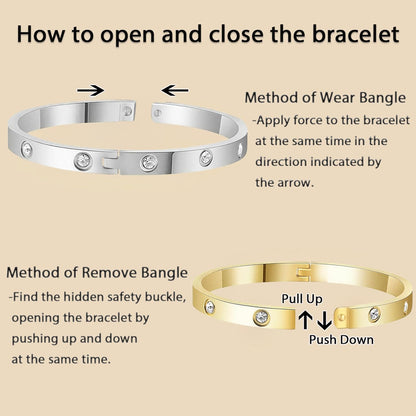 2Pcs 18K Gold-Plated Love Bangle Bracelets Set for Women, Stainless Steel Cubic Zirconia Bangle Crystal Friendship Jewelry, Easter Wedding Birthday Gifts for Girlfriend, Wife, Monther