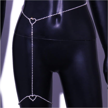 Silver Crystal Leg Chain Rhinestone Waist Chain Belly Jewelry for Women Party