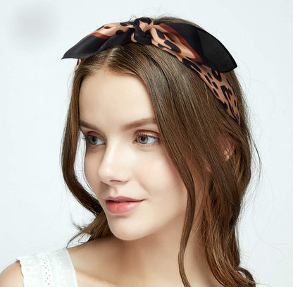 GERINLY Silk Hair Scarf Animal Print Leopard Neck Scarf Summer Neckerchief for Women Bag Purse Accessory