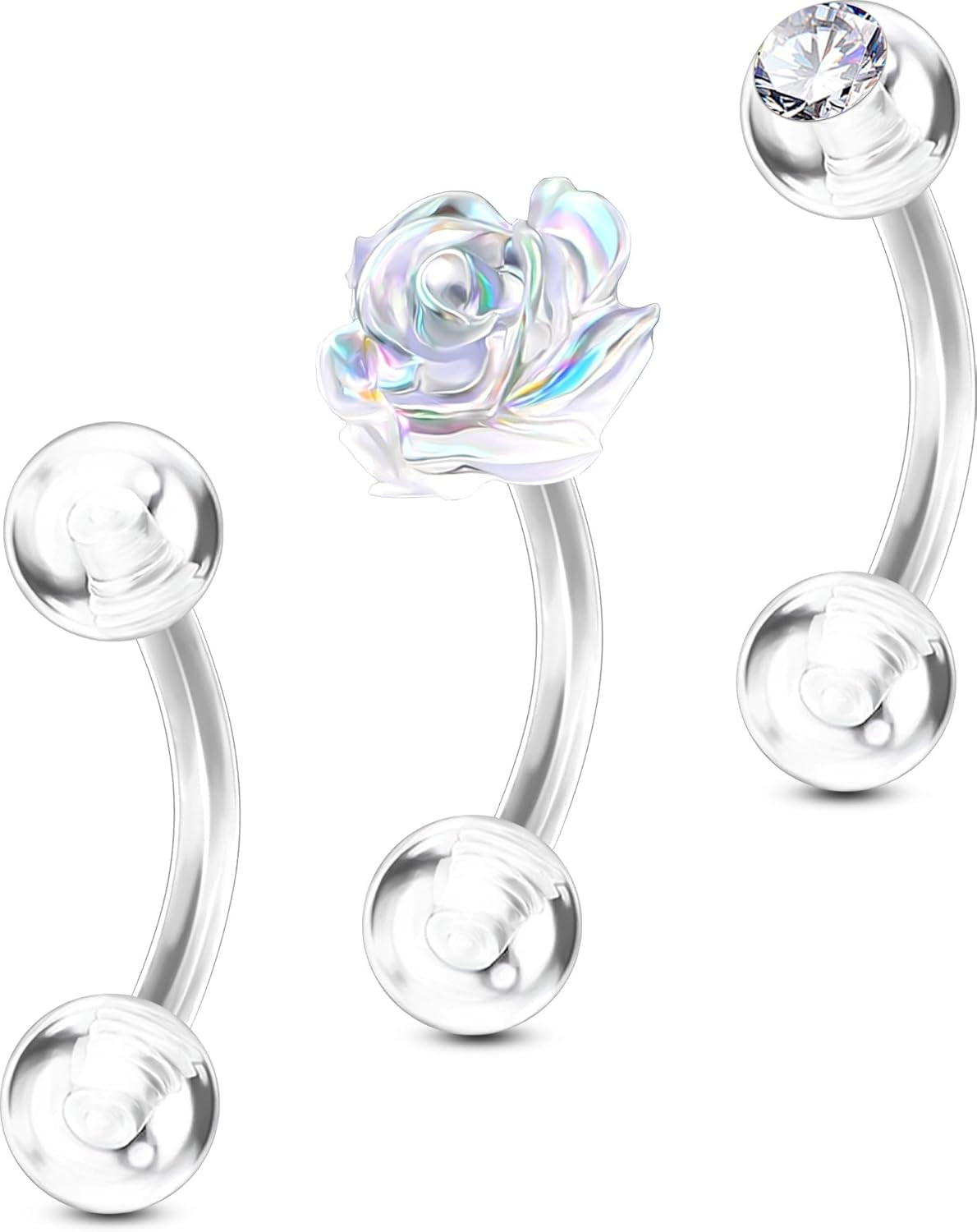 OUFER 3PCS Rook Piercing Jewelry, Plastic Piercings for Surgery, Clear Eyebrow Piercing Jewelry, 16G Eyebrow Rings, Clear Plastic Tragus Daith Rook Earrings for Work