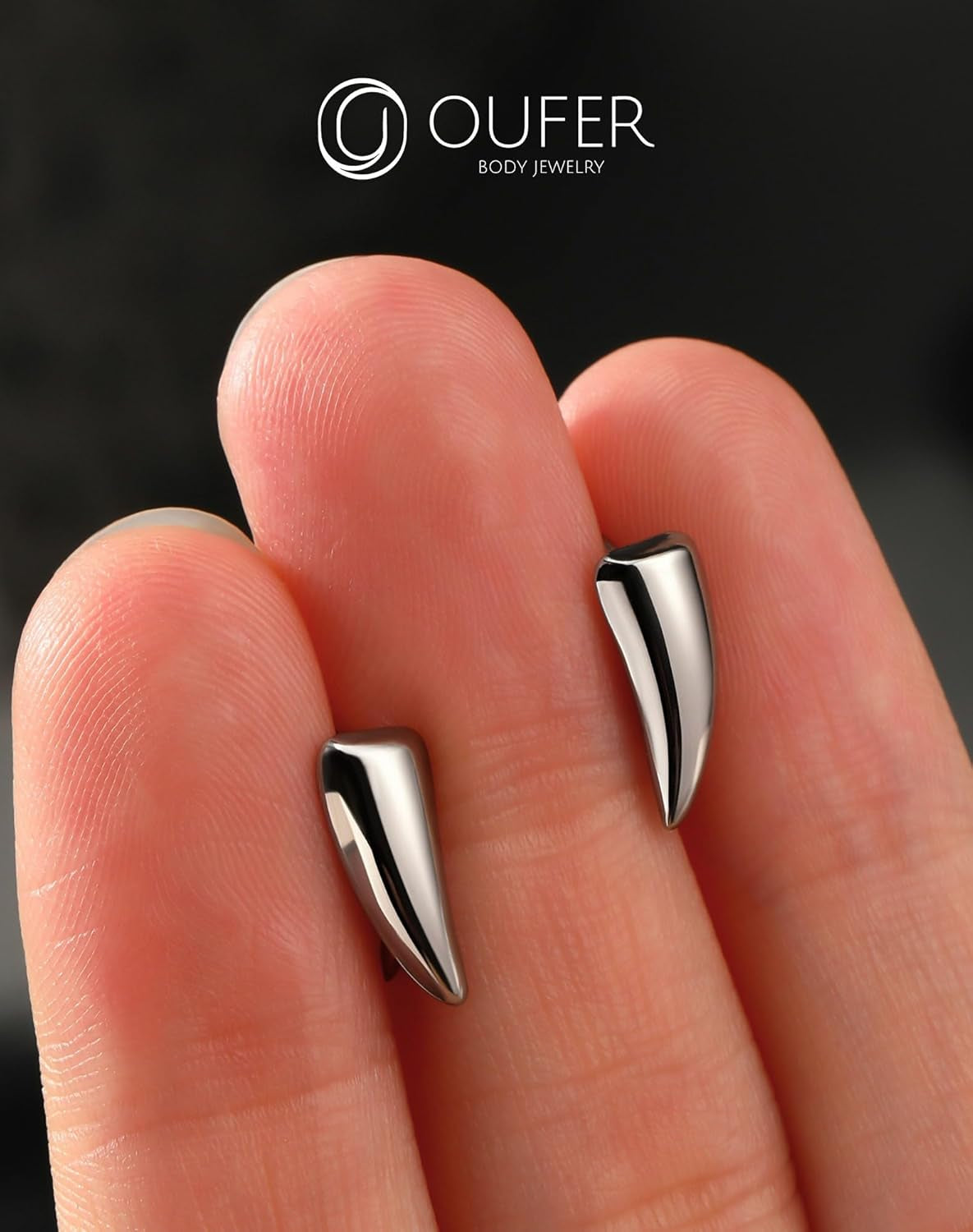 OUFER 2PCS Fake Lip Rings, Vampire Fangs Lip Cuff Piercing Jewelry Hoops, Adjustable Faux Non-Piercing Labret Piercing Jewelry for Women Men-Silver/Black