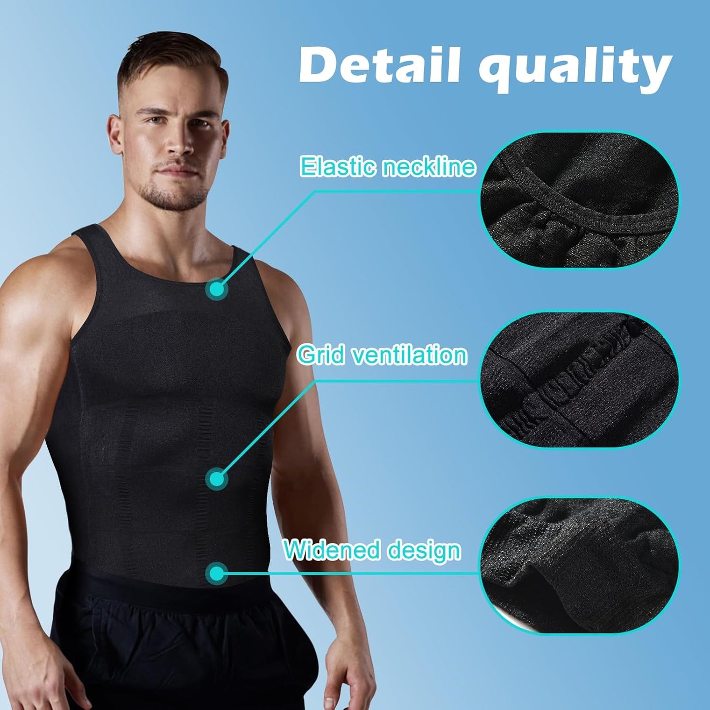 Size guide chart for men's gynecomastia compression vest and body shaper