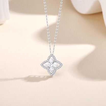 SUNFEEL Four Leaf Clover Necklace for Women, S925 Sterling Silver Cubic Zirconia Pendant Necklace Dainty Charm Adjustable Chain Lucky Necklaces for Women Jewelry Gift