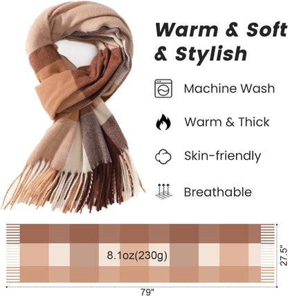 Pleneal Scarf for Women - Womens Winter/Fall Scarf,Long Plaid Shawls and Wraps, Cashmere Feel Blanket Pashmina Scarves