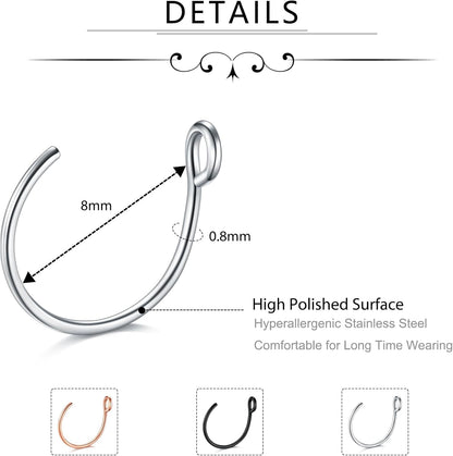 D.Bella 20G Fake Piercing Jewelry Hoop for Faux Lip Septum Nose Ring Set,8Mm