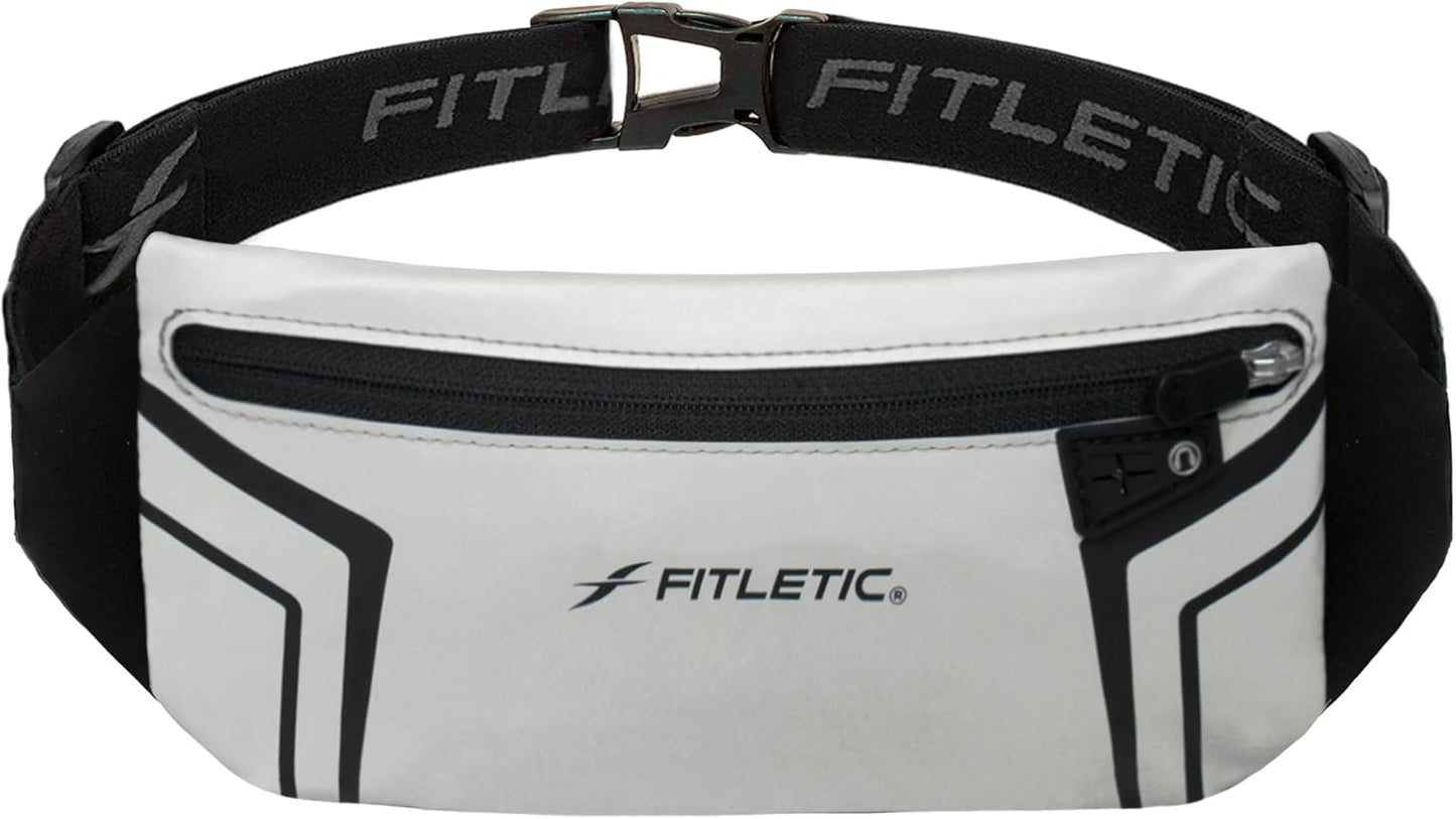 Active woman wearing running belt during high-intensity workout