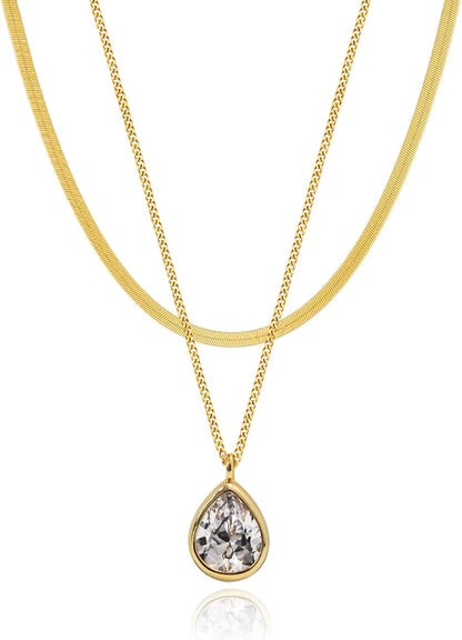 Layered Necklace for Women, 2 Strand Stainless Steel Chains with Clover, Butterfly or Heart Pendant, Dainty Fashion Jewelry Gift