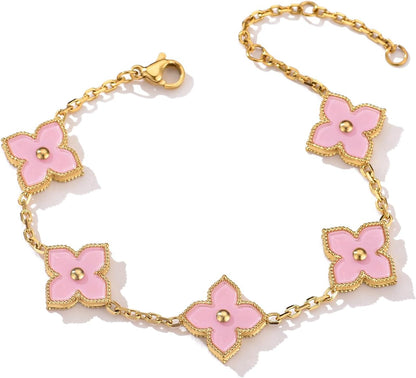 14K Gold Plated Clover Bracelet Dupes Stainless Steel Natural Shells Link Bracelet Jewelry