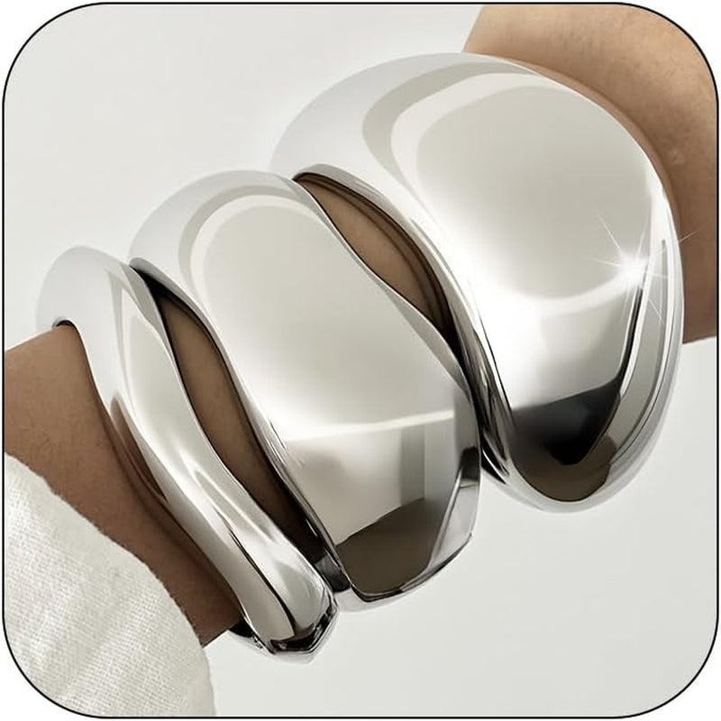 Chunky Gold Bangles for Women, 14K Gold Plated Twisted Hinged Stackable Bangle Bracelet Set, Trendy Cuff Bracelet Stack Fashion Jewelry Gifts