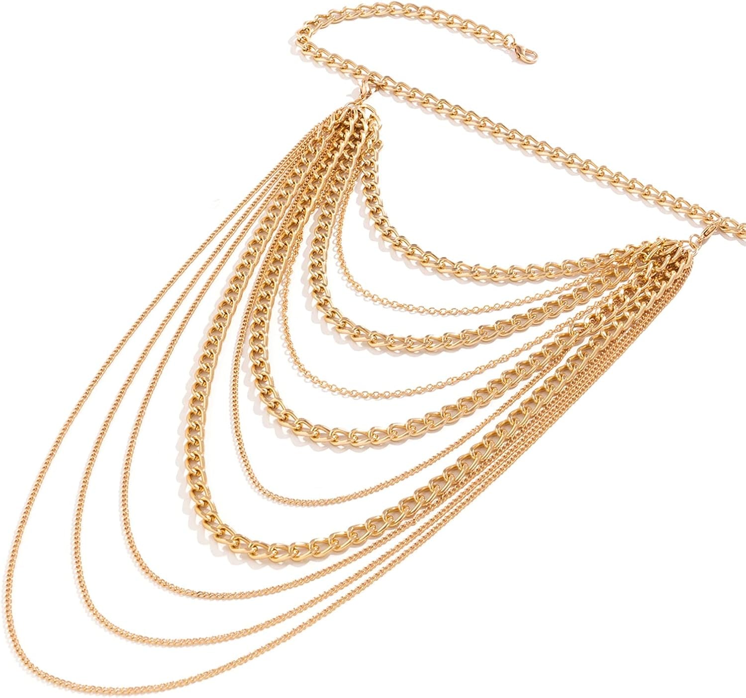 Summer Beach Punk Shoulder Body Chain Multi-Layered Back Chain Bikini Metal Tassel Arm Chain Statement Bridal Wedding Backdrop Necklace Body Chain Jewelry for Women