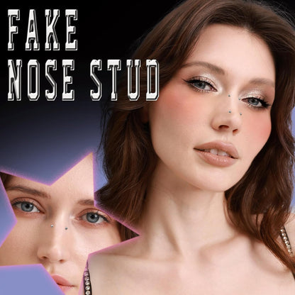 YGDZ Face Gems, Fake Piercings Nose Stud Silver, Fake Eyebrow Piercing, Stick on Face Stickers, Lip Stud, Rave Accessories, Y2K Makeup for Women Men