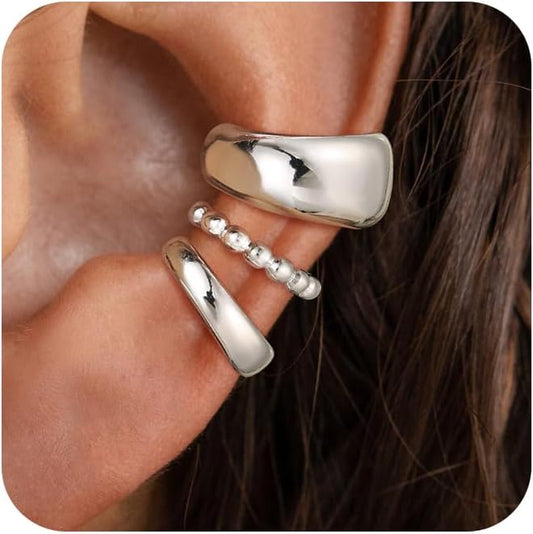 14K Gold/Silver Plated Ear Cuffs Set Dainty Clip Piercing Stack Small Cartilage Hoop Huggie Trendy Tarnish Hypoallergenic Jewelry Gift