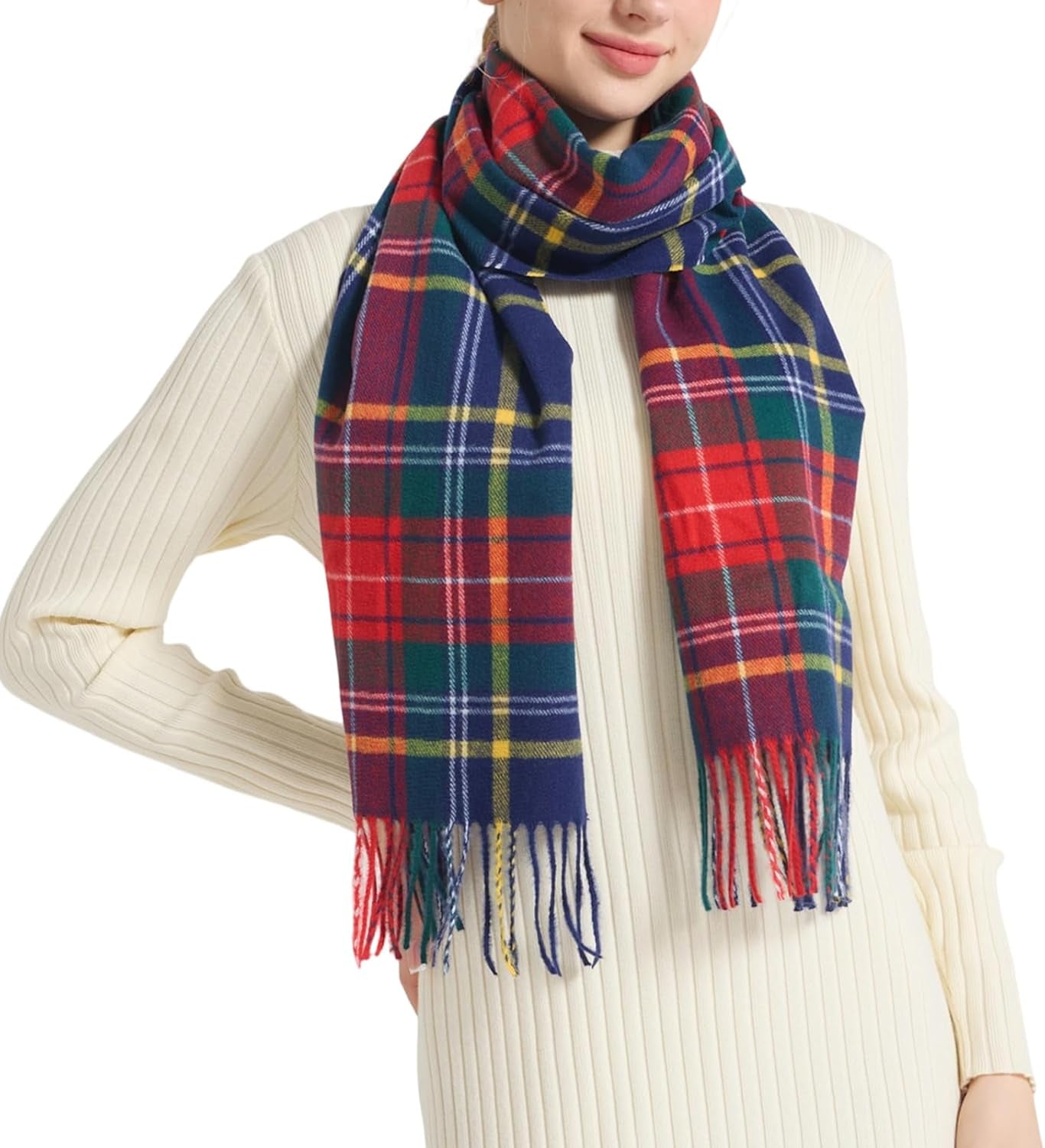 Plaid Scarf for Women Men, Lightweight Classic Tartan Tassel Scarves Fashion Warm Winter Chunky Scarf Cold Weather