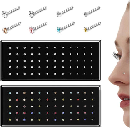 THUNARAZ Straight L Shaped Stainless Steel Nose Studs Rings Piercing Pin Body Jewelry 20G-22G 1.5Mm 2Mm 2.5Mm