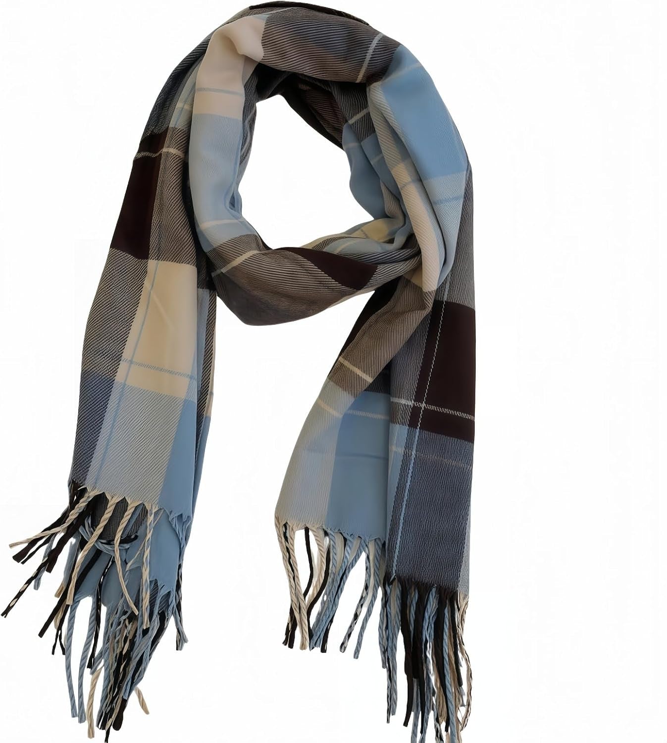 Plaid Winter Scarf for Women, 74X20 Inches, Soft Acrylic-Cotton Blend, Classic Design