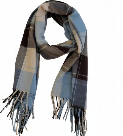 Plaid Winter Scarf for Women, 74X20 Inches, Soft Acrylic-Cotton Blend, Classic Design