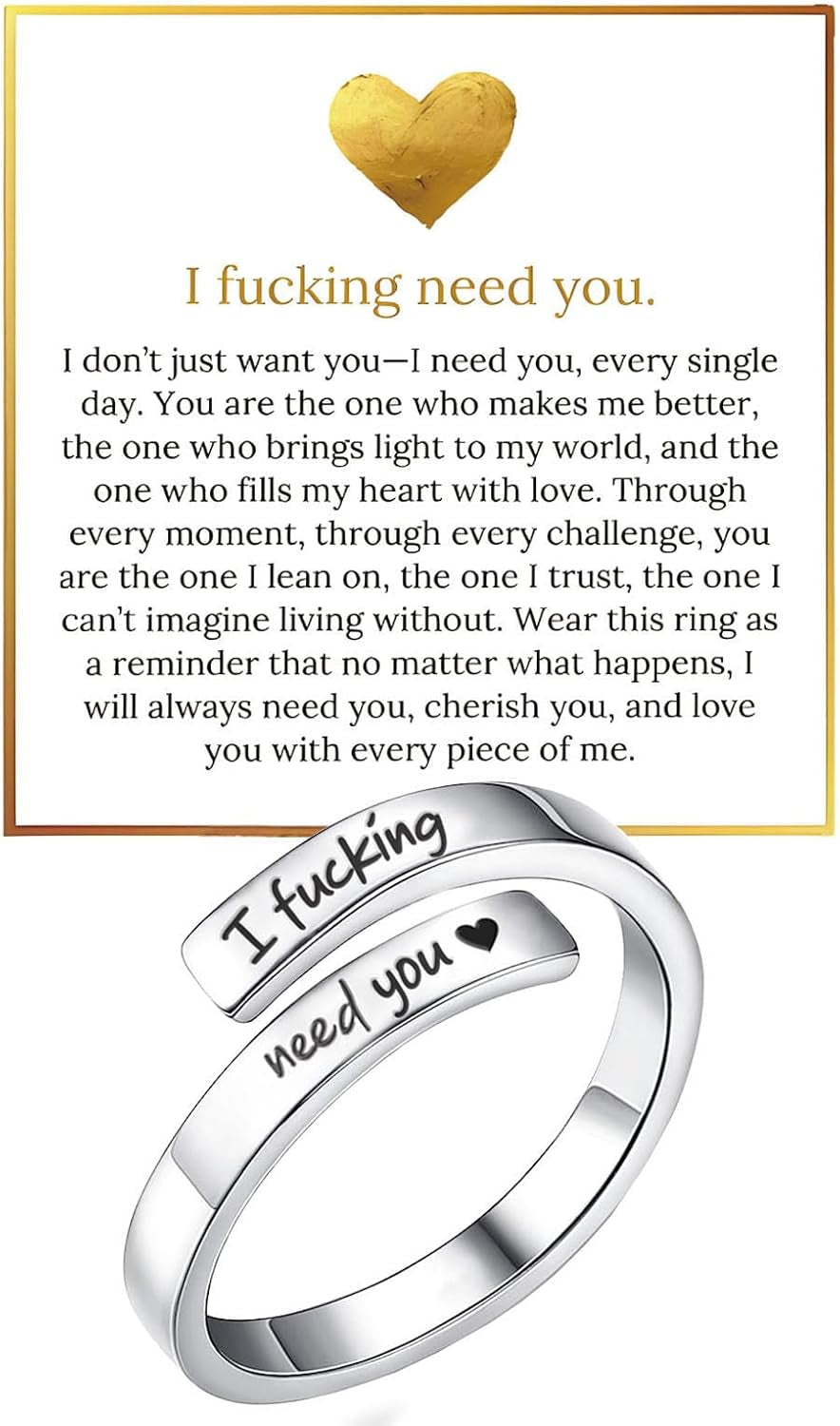 I Fcking Need You adjustable ring shown in vintage romantic styling