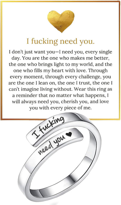 I Fcking Need You adjustable ring shown in vintage romantic styling