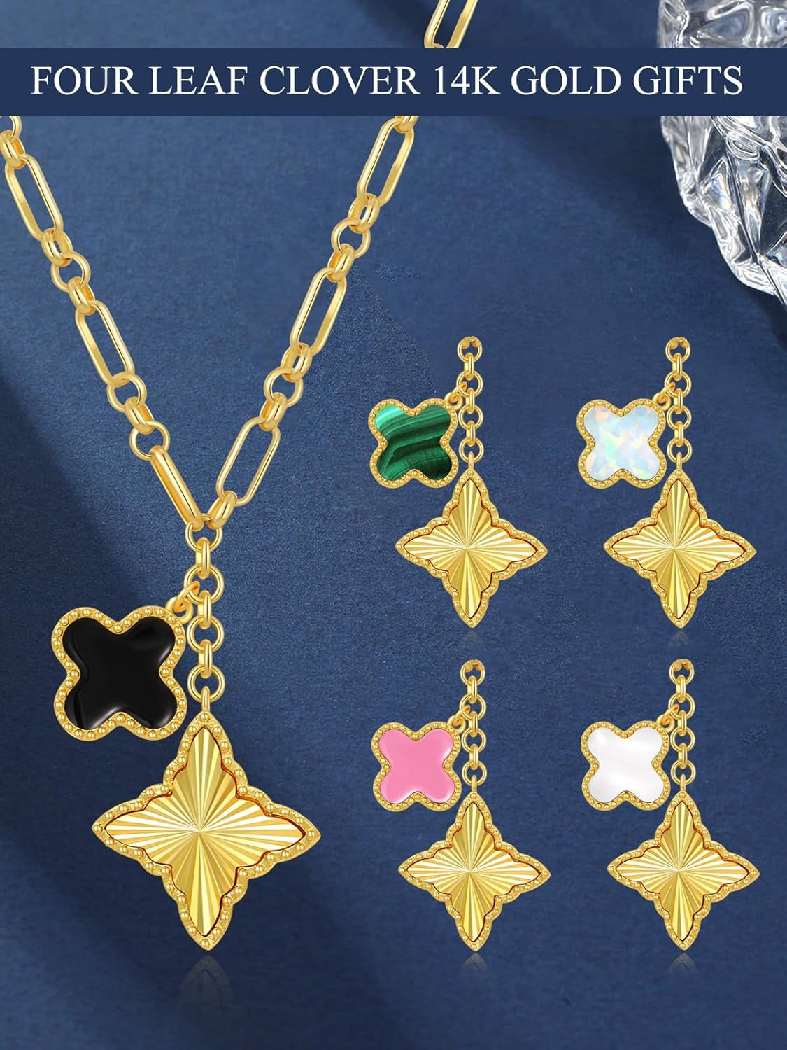 Clover Necklace for Women, 14K Gold Four Leaf Clover Pendant Necklaces Lucky Dainty Trendy Jewelry Gifts for Women