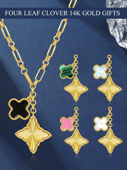 Clover Necklace for Women, 14K Gold Four Leaf Clover Pendant Necklaces Lucky Dainty Trendy Jewelry Gifts for Women